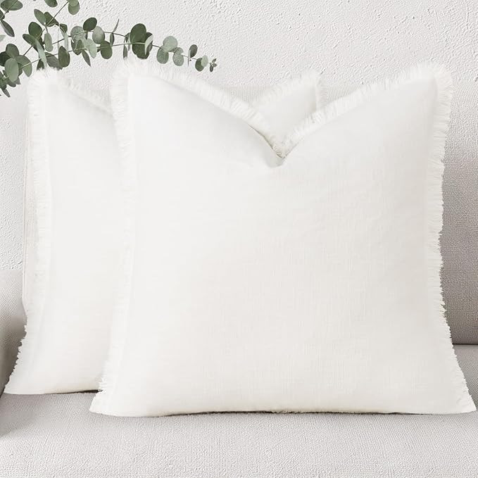 decorUhome Summer Decorative Neutral Linen Fringe Throw Pillow Covers Set of 2 Cream White Pillow... | Amazon (US)