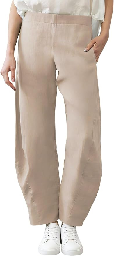 SeekMe Women's Cotton Linen Pants Barrel Leg Palazzo Elastic Waist Casual Capri for Beach Vacatio... | Amazon (US)