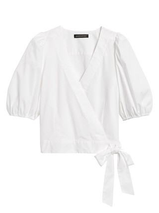 Petite Poplin Puff-Sleeve Cropped Top | Banana Republic (US)