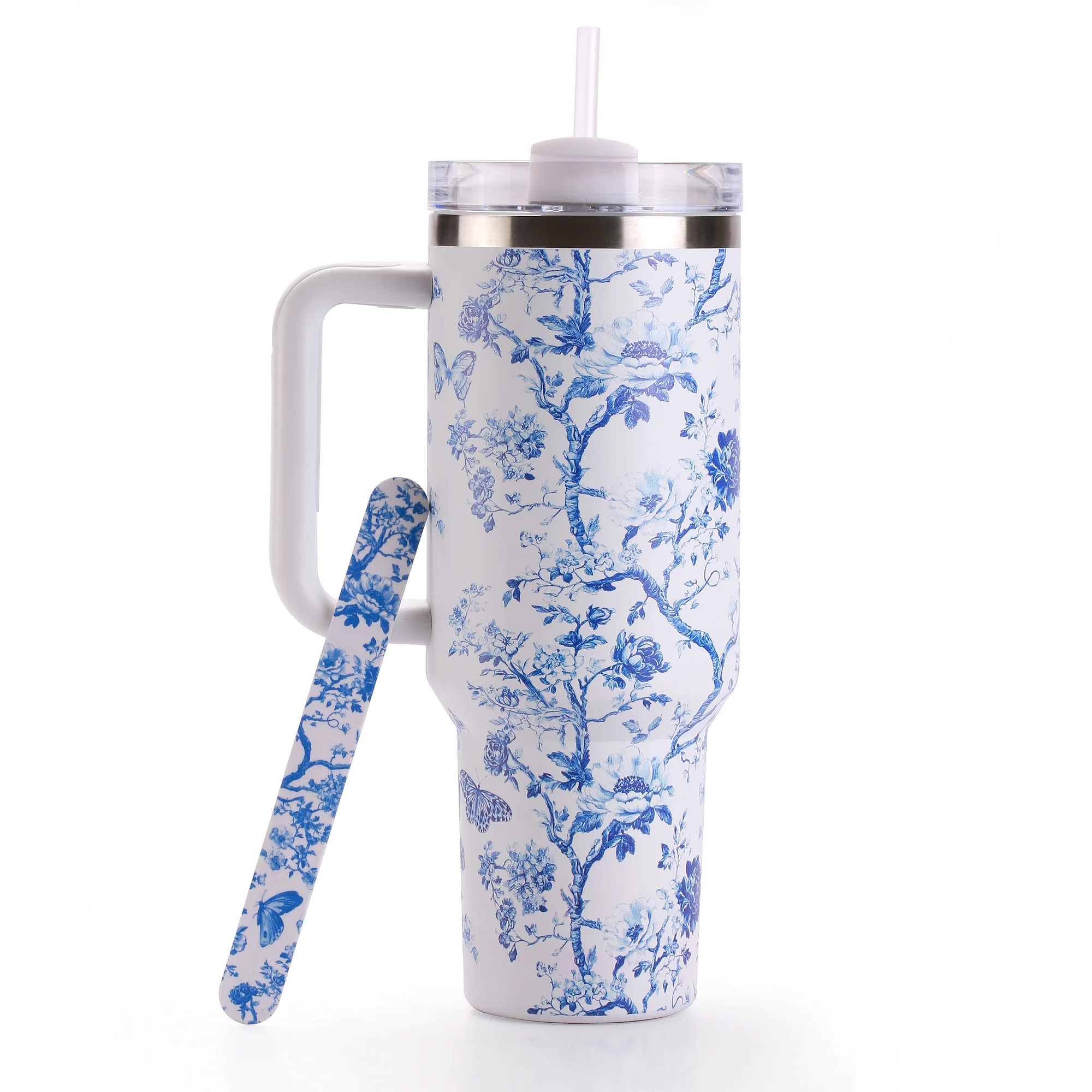 Hi Peach Layne 40 oz Blue Toile Beauty Insulated Tumbler with Nail File | Walmart (US)