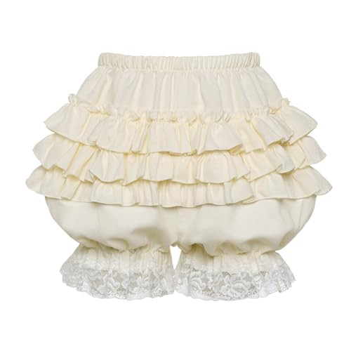 Vibsion Womens Lolita Bloomers Cute Maid Ruffles Lace Pumpkin Pants Bottom Shorts for Girl Light Yellow XXL | Amazon (US)