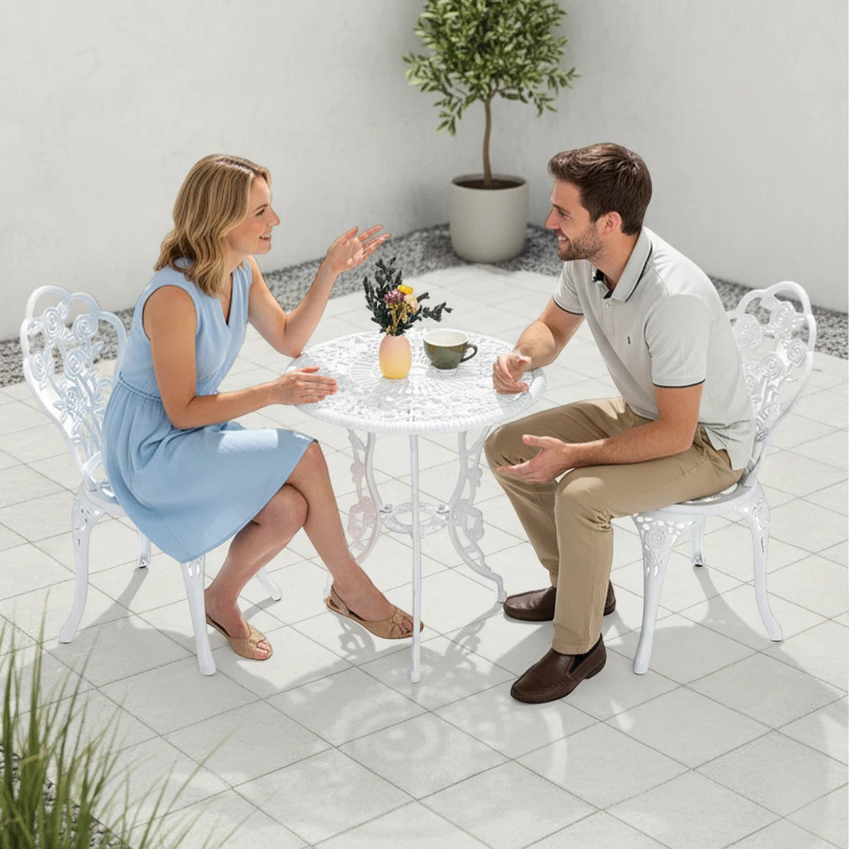 Outdoor 3-Piece Cast Aluminum Rose Bistro Set | Wayfair North America