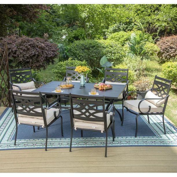 MF Studio 7-Piece Outdoor Dining Set with Cushioned Chairs& Rectangle Table for 6-Person, Black&B... | Walmart (US)