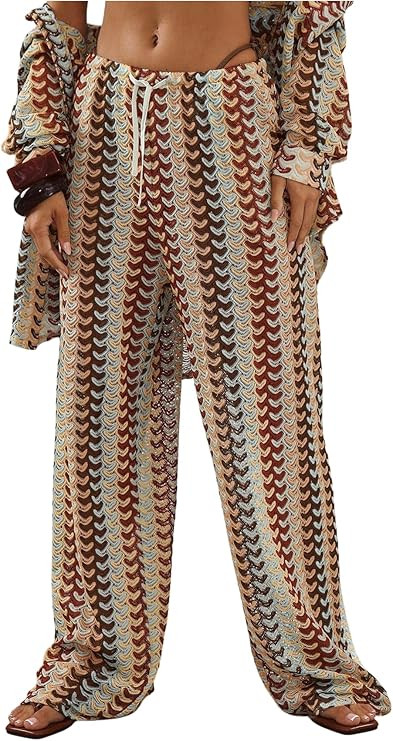GORGLITTER Women's Boho Wide Leg Pants Low Rise Striped Baggy Colorful Trousers Pants Bottoms Fes... | Amazon (US)