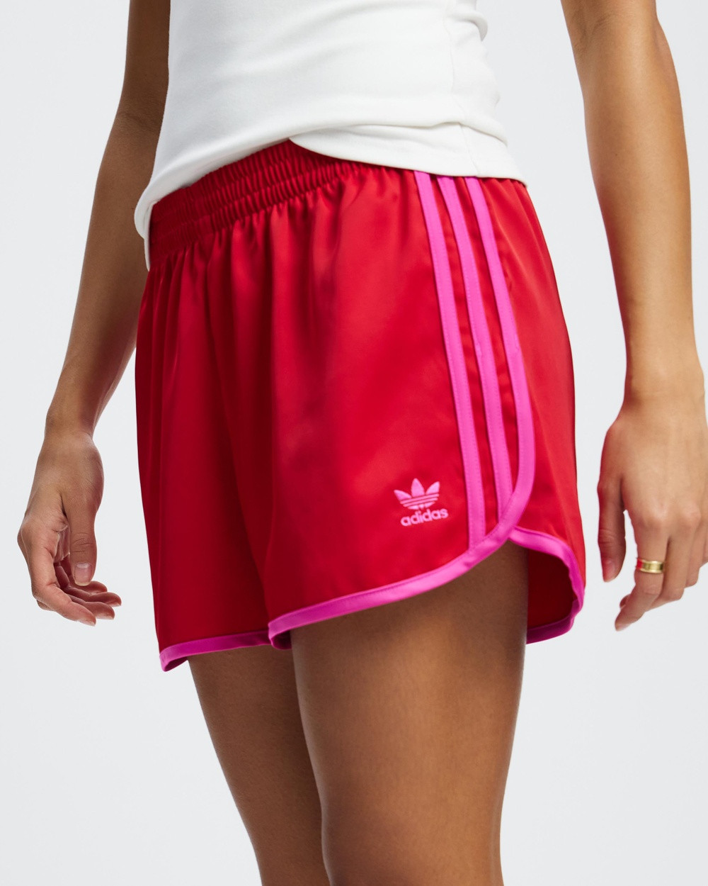adidas Originals - Adicolor Three Stripe Sprinter Shorts - Shorts (Better Scarlet & Semi Lucid Fuchsia) Adicolor Three Stripe Sprinter Shorts | THE ICONIC (AU & NZ)