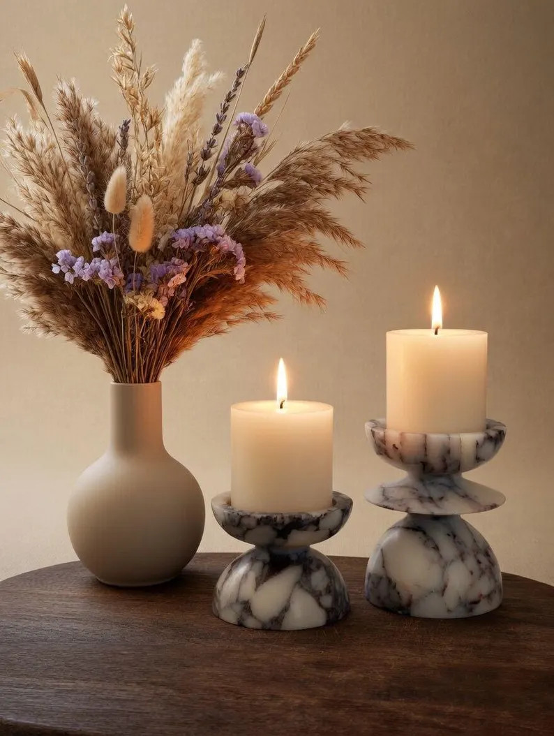 Candle Holder, Natural Stone Calacata Viola - Etsy | Etsy (Global)
