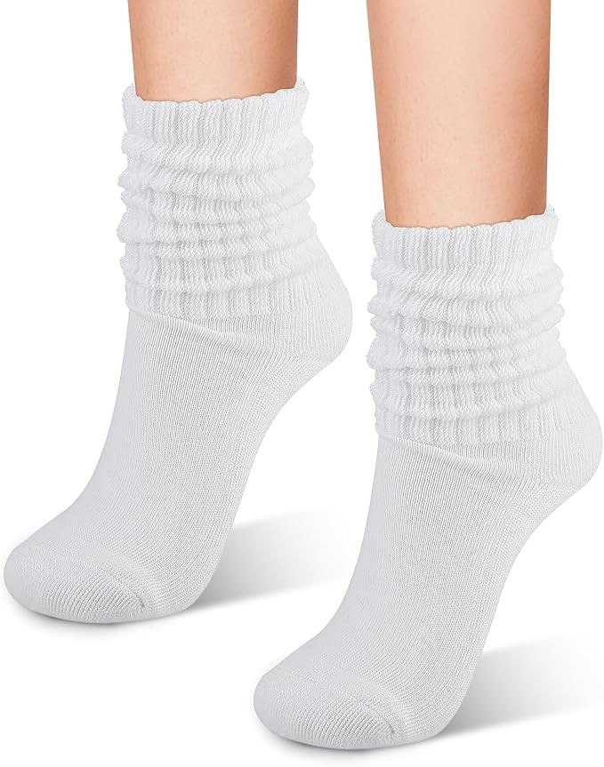Tucnoeu Womens White Crew Socks, Cotton Retro Casual Scrunched Tube Sock White Scrunch Socks | Amazon (US)