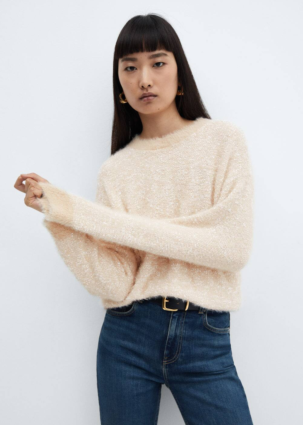 Sweater with fur-effect trim -  Women | Mango United Kingdom | MANGO (UK)