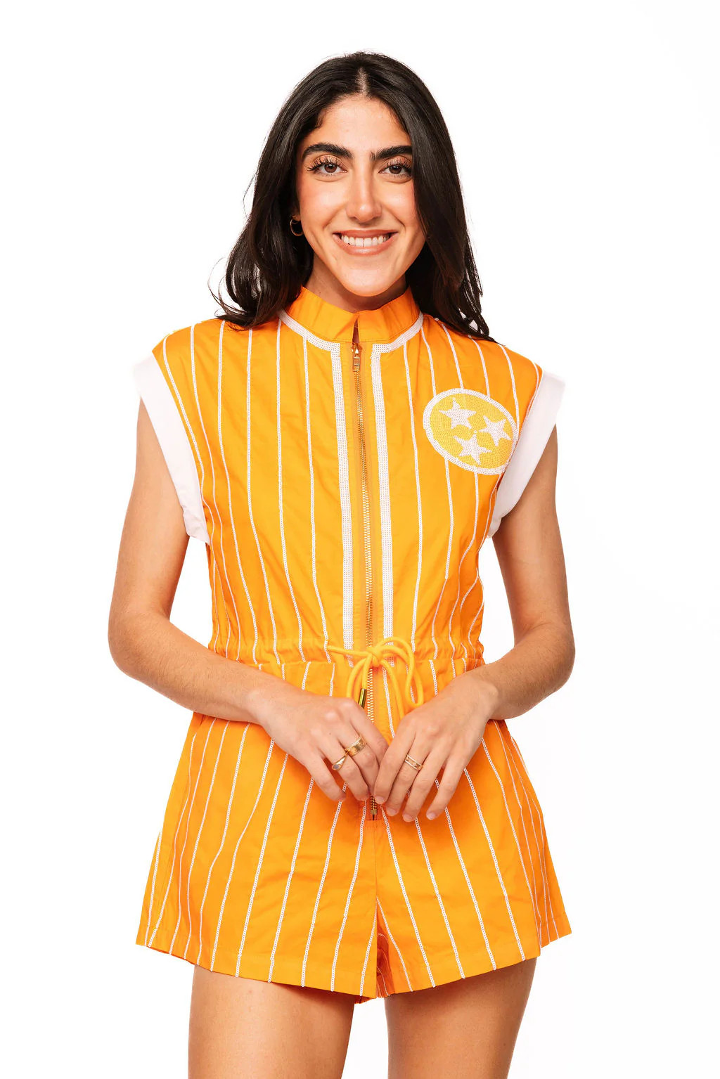 Licensed Tenn Striped Mascot Cotton Zip Up Romper | Queen of Sparkles