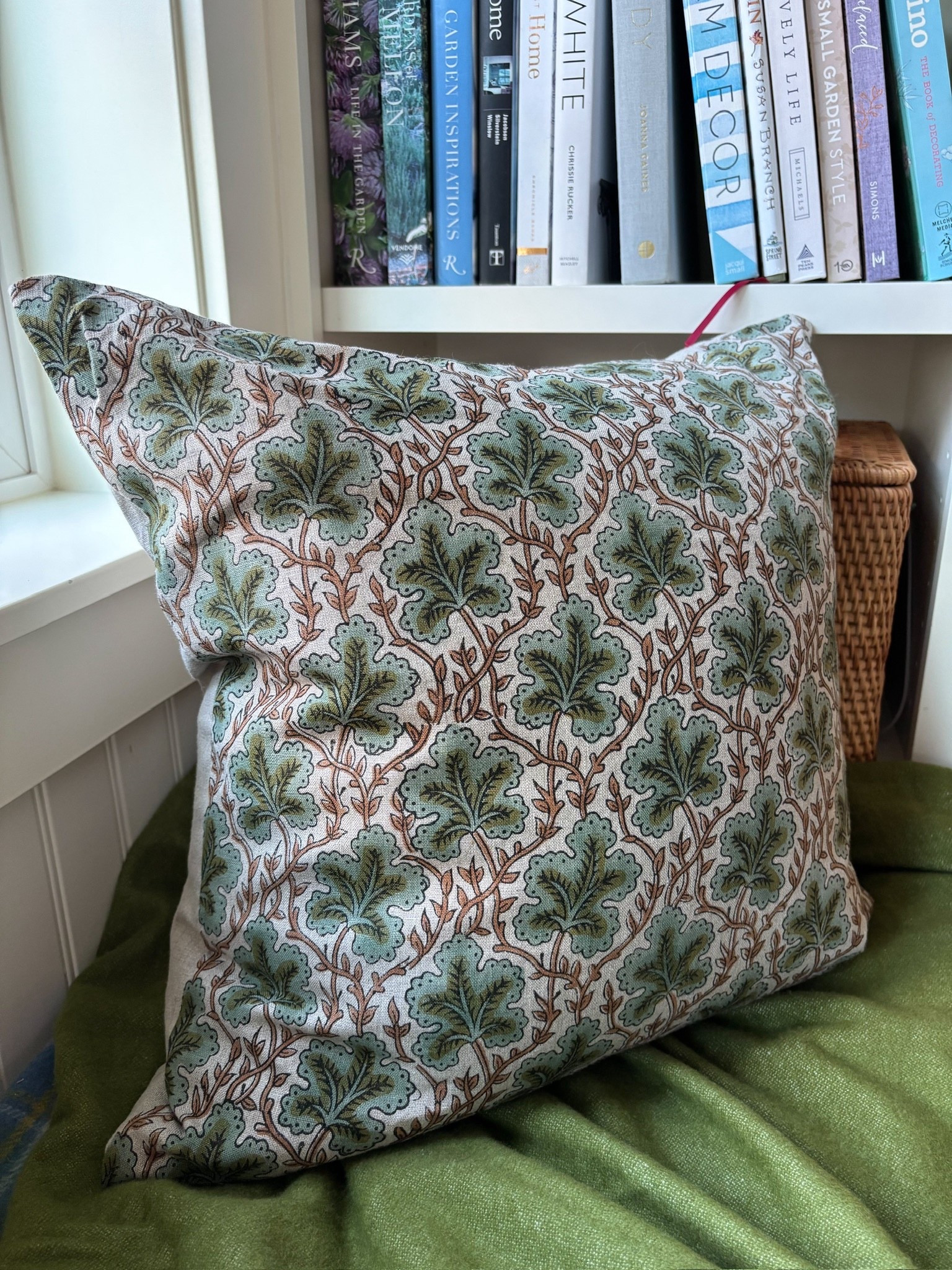 Linen block print pillow and green throw blanket 

#LTKHome #LTKHoliday #LTKSaleAlert