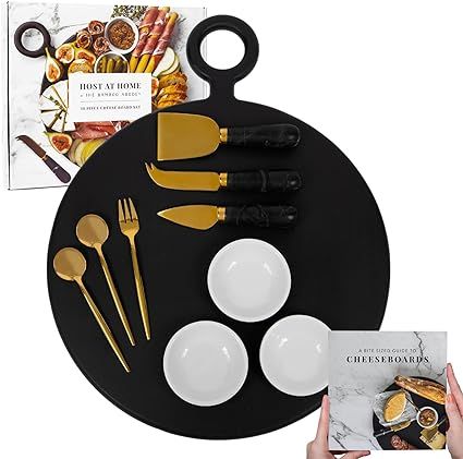 The Bamboo Abode 10 Piece Cheese and Charcuterie Board Set, Black - Unique for Women, House Warmi... | Amazon (US)