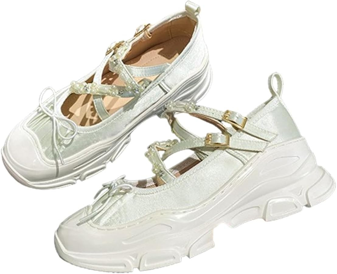 Ballet Flats with Strap Mary Jane Heels Aesthetic Shoes Bow Ballet Flats Ballet Heels for Women | Amazon (US)