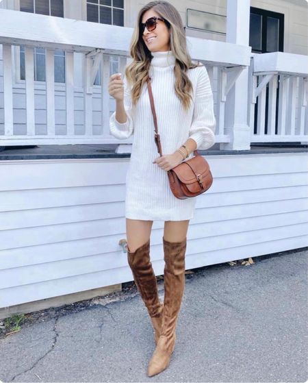 Amazon fashion finds! Wearing small in the sweater dress. The over the knee boots fit true to size

Winter outfit, OTK boots, amazon finds

#LTKSeasonal #LTKHoliday #LTKunder50