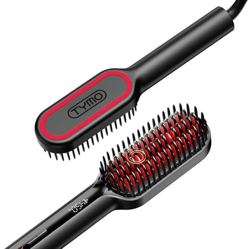TYMO Hair Straightener Brush - Upgraded Ionic Compact Straightening Brush for Women with Wave-Design Bristles, Fast, Smooth Styling, Lightweight Hot Comb & Travel Flat Iron, 1 Billion Ions, Black | Amazon (US)