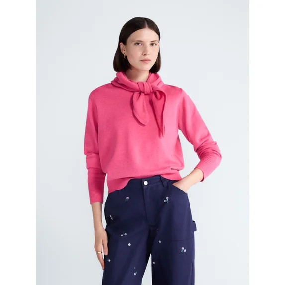 Free Assembly Women's and Women's Plus Cropped Crewneck Sweater with Scarf, Lightweight, Sizes XS... | Walmart (US)