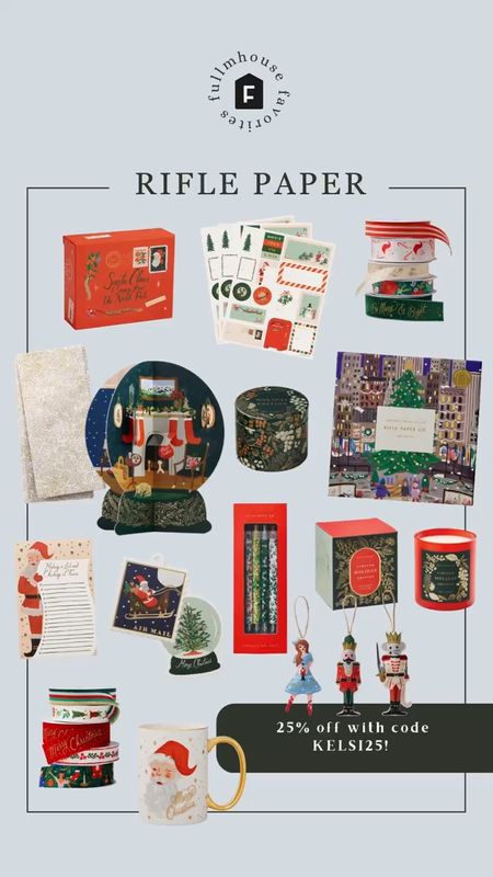 Rifle Paper has the cutest Holiday Collection, I’m in love with the candles, the pens, the notebook, the stickers, the tags, the cards…it’s all so good and would make the best gifts! Use code KELSI25 for 25% off!