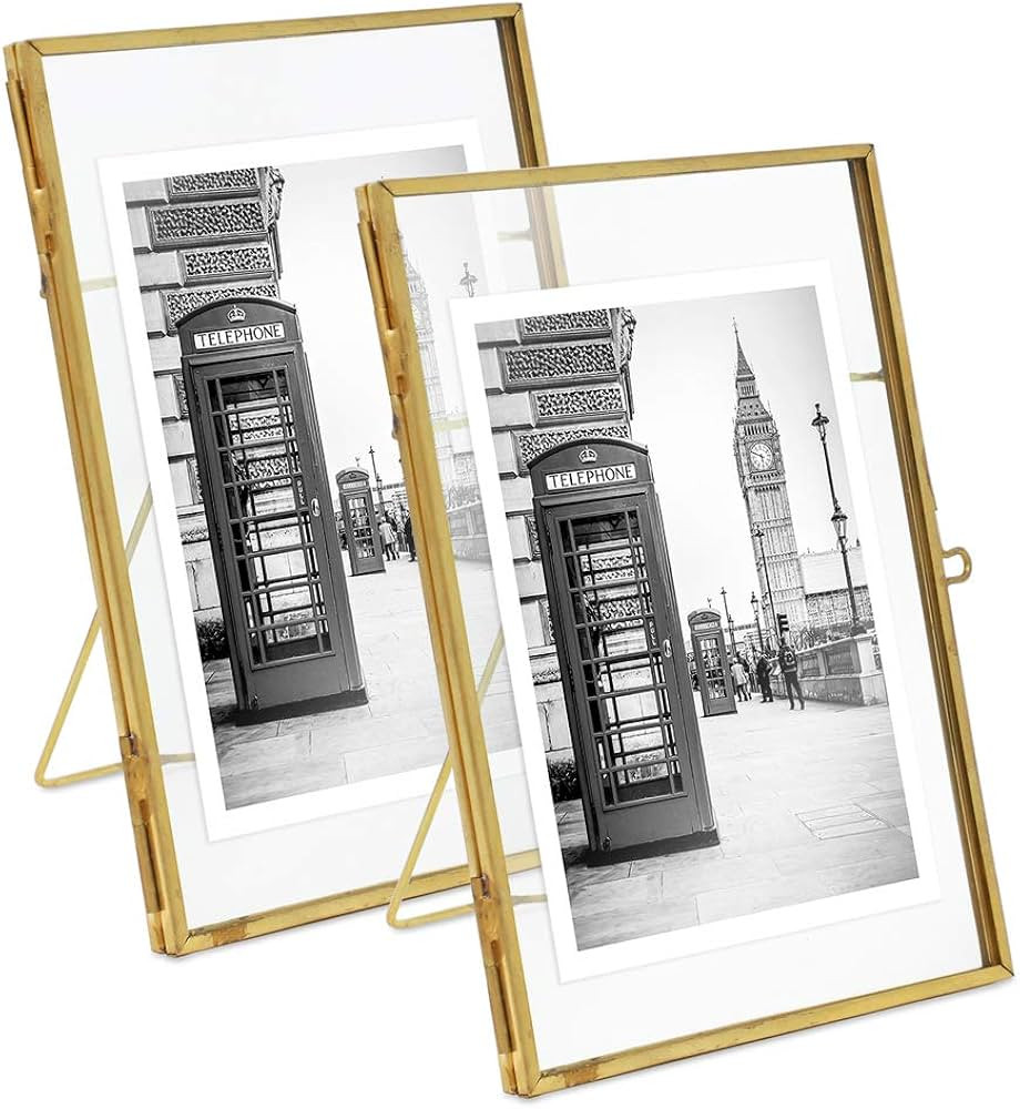 Isaac Jacobs 4x6 (2-Pack), Antique Gold, Vintage Style Brass and Glass, Metal Floating Picture Fr... | Amazon (US)