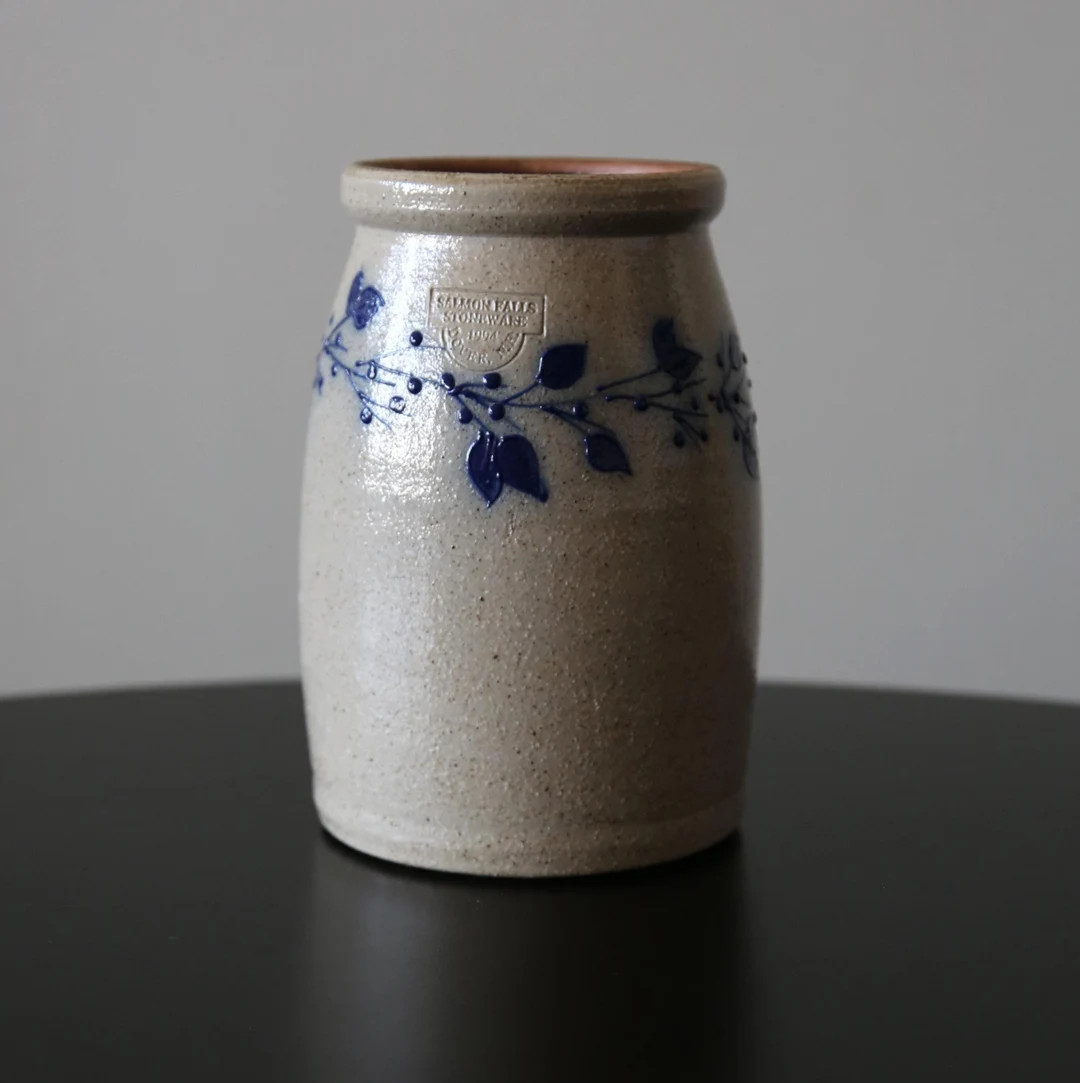 Salmon Falls Stoneware Salt Glazed Pottery Crock Blueberry Vines Vintage Utensil Jar / Holder Dov... | Etsy (US)