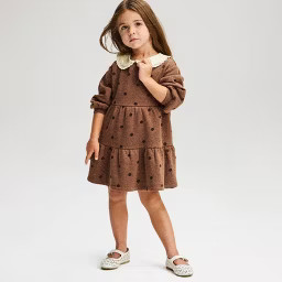 Toddler Girls' Long Sleeve Polka Dot Fleece Tiered Dress - Cat & Jack\u2122 Brown 4T | Target