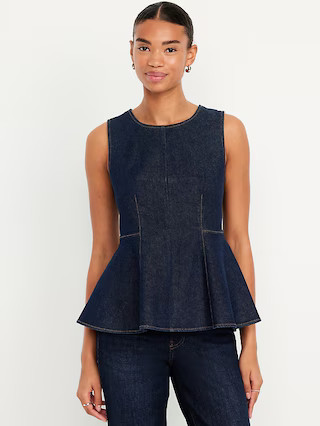 High-Neck Jean Peplum Top | Old Navy (US)
