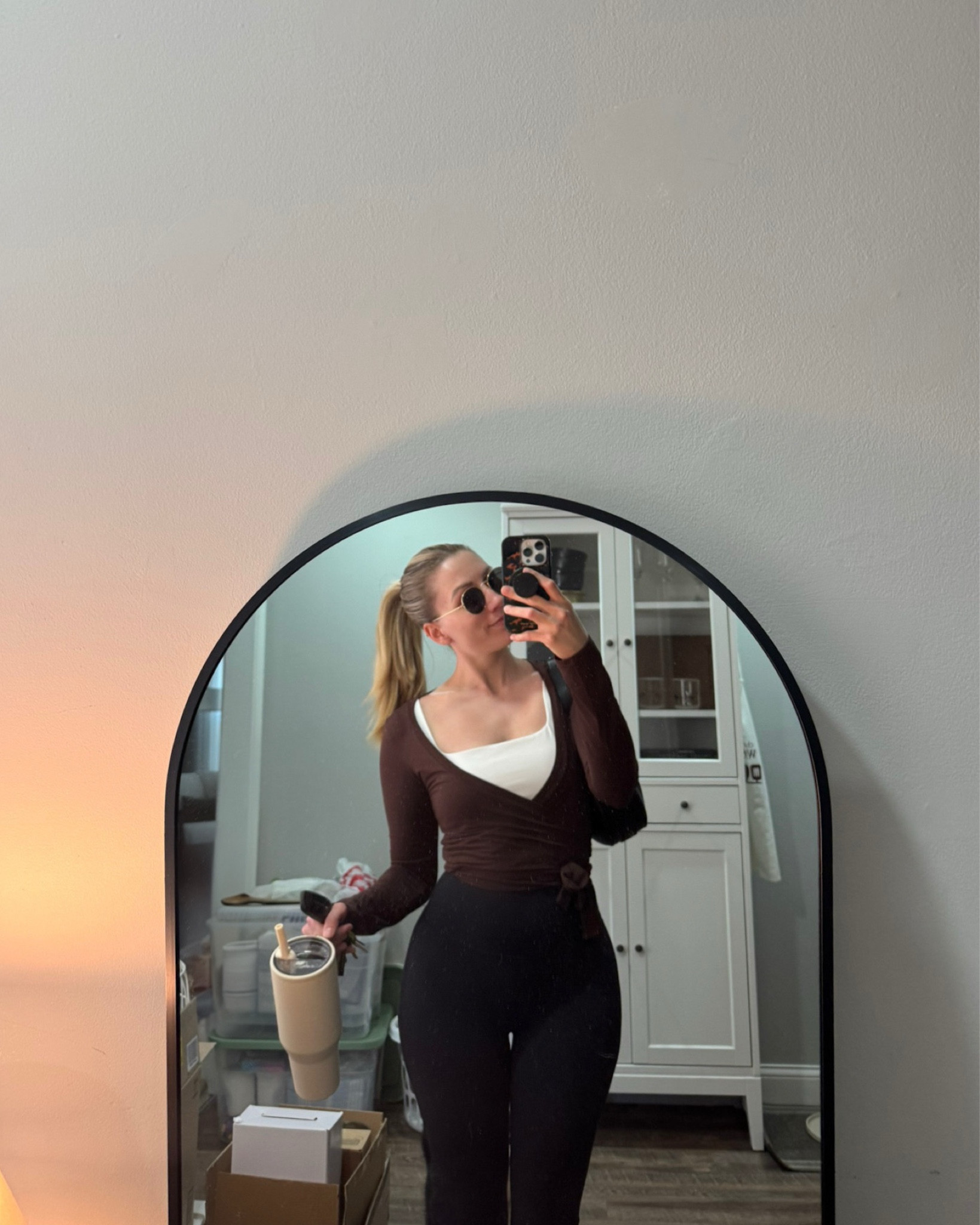Size medium in both tops (normally a small), size 4 in lululemon pants

Ballet crossover side tie top