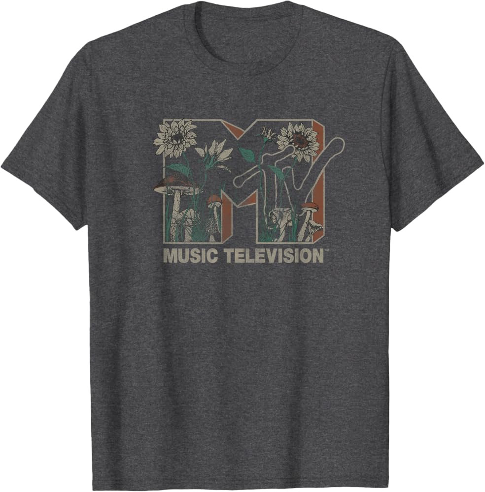 MTV Music Television Wild Flower Mushrooms MTV Logo T-Shirt Small | Amazon (US)