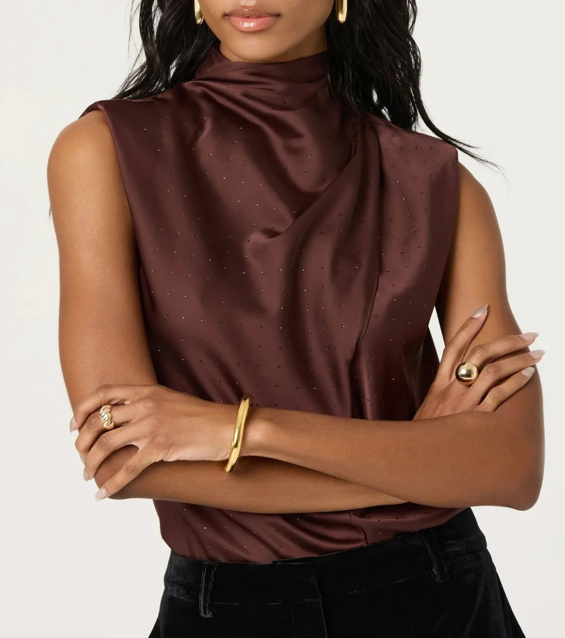 ASTR The Label Inaya Satin Rhinestone Embellished Top | Sierra Deene