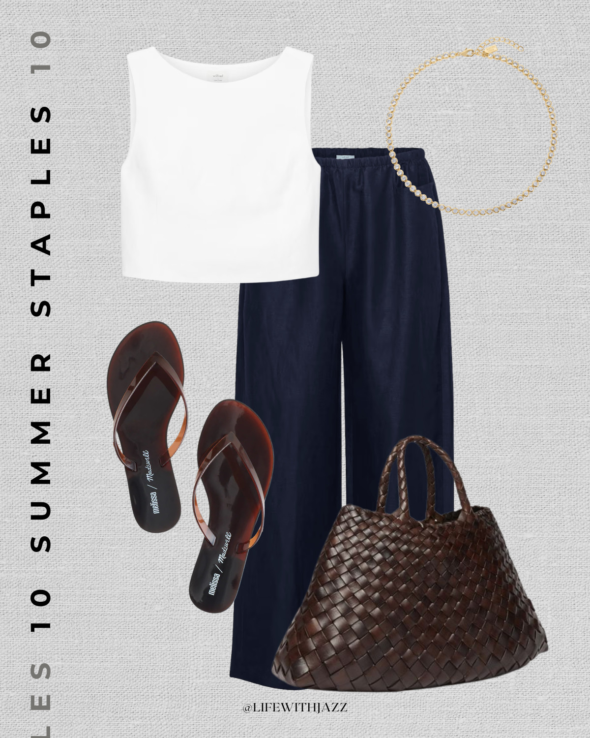 elevated summer outfit 

white boxy top / navy linen pants / jelly flip flops / woven tote bag / relaxed outfit  

 #LTKootd