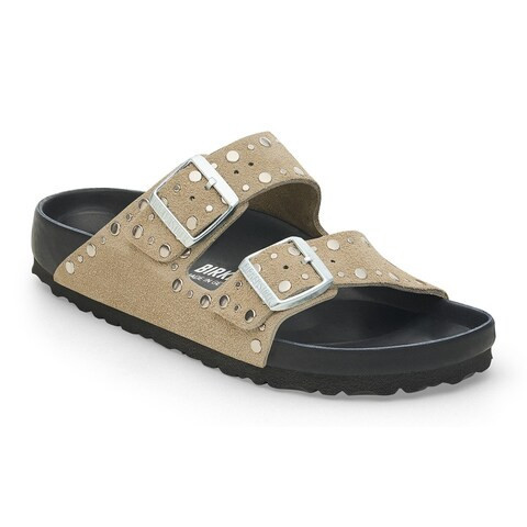 Arizona Rivets Suede Leather Taupe Two-Strap Sandals | Birkenstock USA
