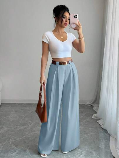 Selianne New Spring/Summer High Waist Plain Apricot Color Culottes, Can Be Paired With Vintage Be... | SHEIN