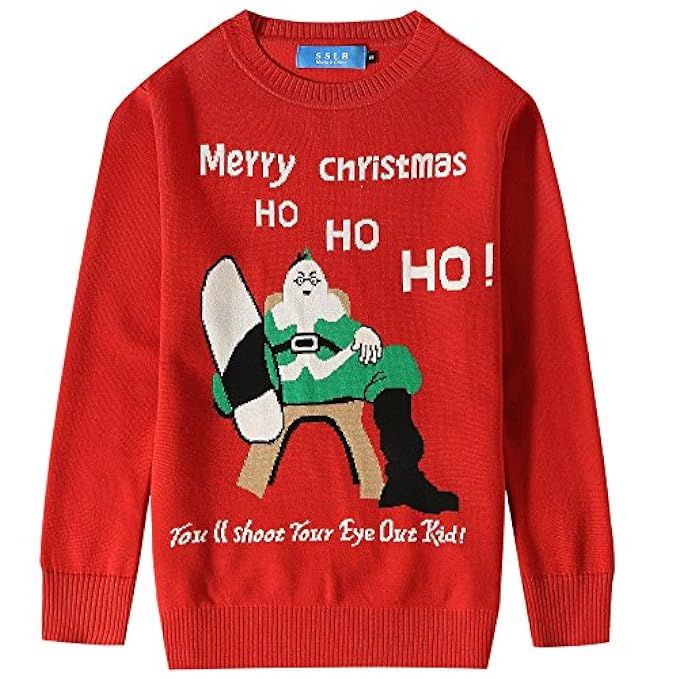 SSLR Big Boys' Santa Claus Pullover Crewneck Ugly Christmas Sweater | Amazon (US)