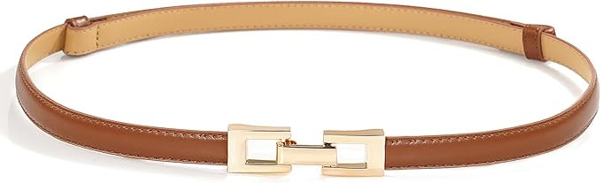 Glamorstar Skinny Belts for Women Thin PU Leather Waist Belt with Gold Buckle for Dresses | Amazon (US)