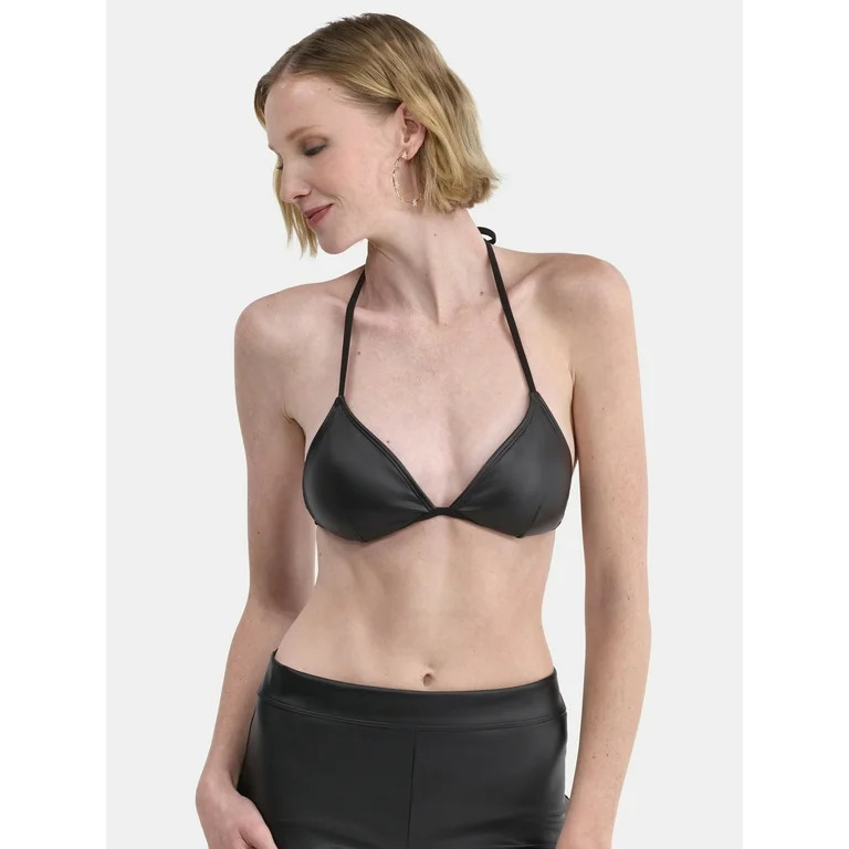 No Boundaries Faux Leather Bikini Top, Women's | Walmart (US)