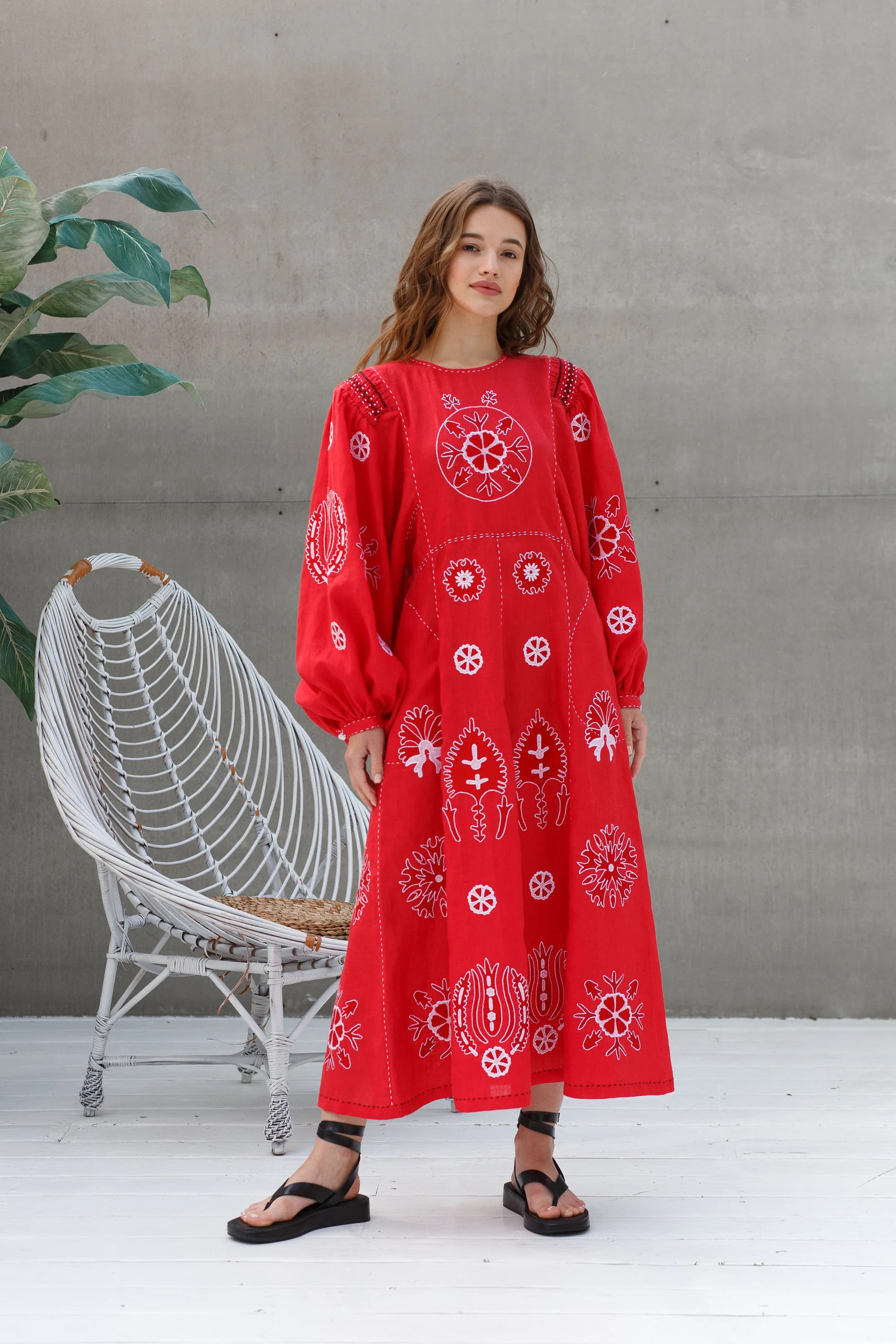 Zou embroidered linen boho dress Puff sleeves bohemian wedding dress BoutiqueUA | Etsy (US)