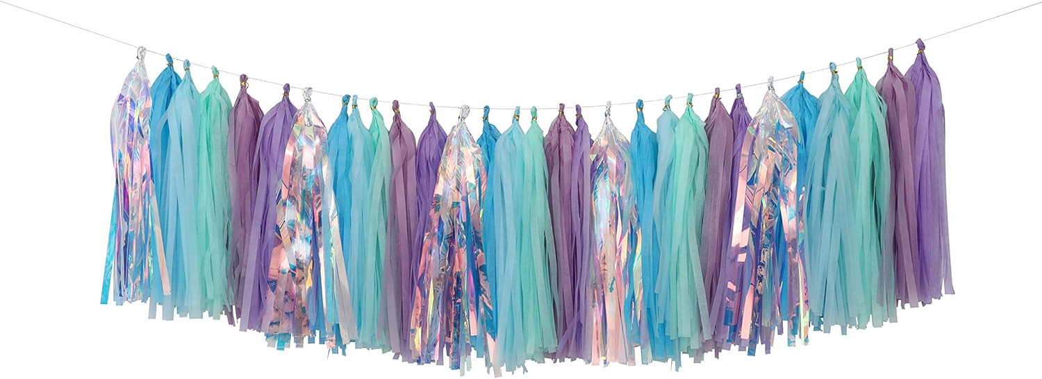 Fonder Mols Mermaid Tassels Garland Tissue Paper Tassels Banner DIY Kit Mermaid Party Decorations... | Amazon (US)