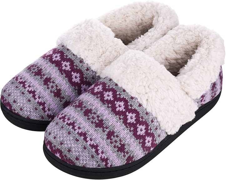 Evshine Fuzzy House Slippers for Women Fleece Lined Sweater Kint Home Slippers with Rubber Sole | Amazon (US)