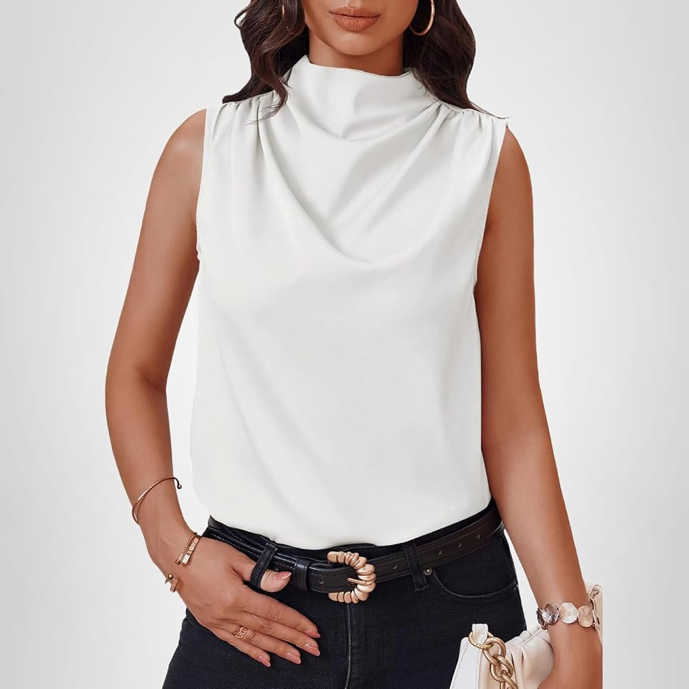 Cicy Bell Womens Mock Neck Satin Tank Tops Business Casual Work Ruched Blouses Summer Corporate O... | Amazon (US)