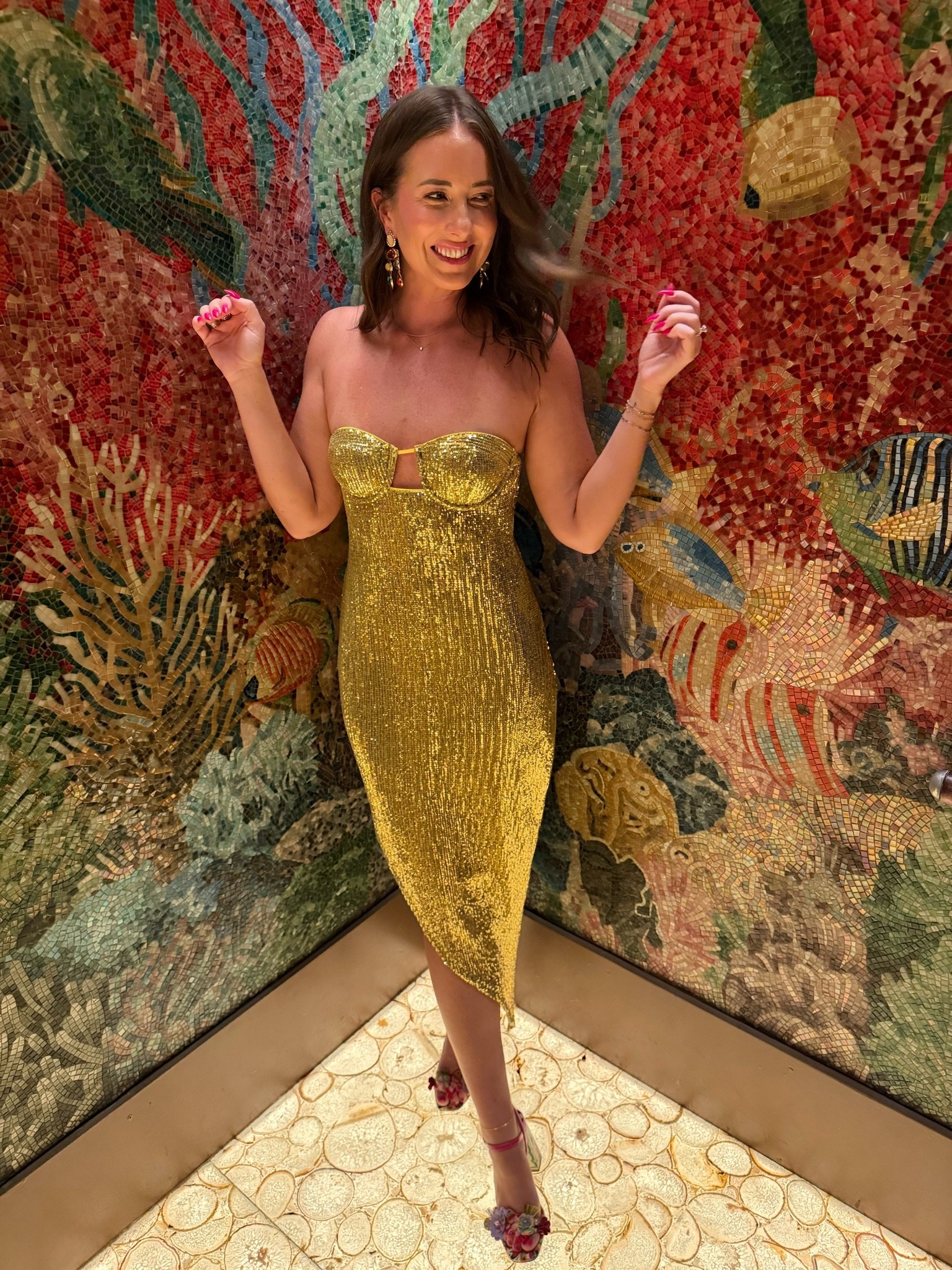 Sequin midi dress is on sale! Wearing a medium!

#LTKTravel #LTKWedding #LTKSaleAlert