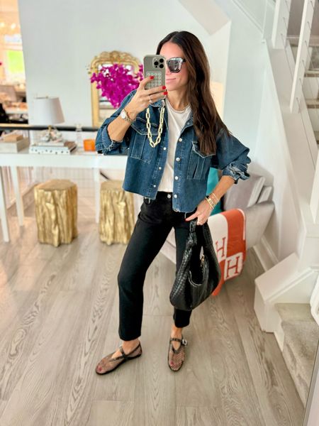 Casual Friday outfit, cropped denim shirt, black jeans, mesh flats

Flats wearing size 8. I got a half size smaller, probly could have done my normal size, jeans size 25, denim shirt is XS, would say it runs big 

#LTKFindsUnder100 #LTKStyleTip #LTKShoeCrush