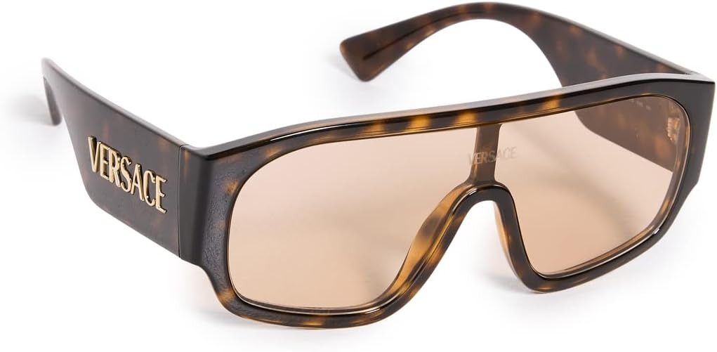 Versace VE 4439 108/73 Havana Plastic Shield Sunglasses Brown Lens | Amazon (US)