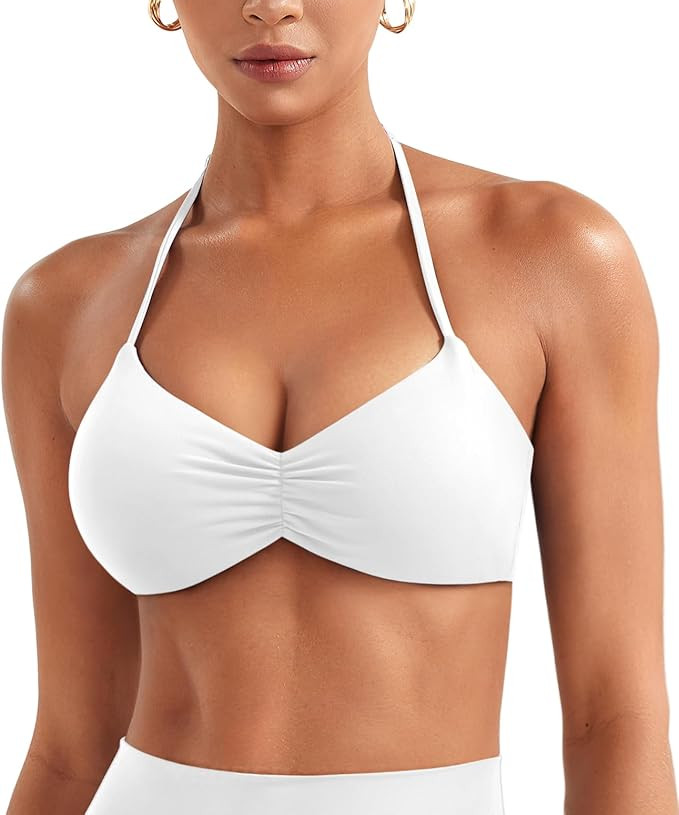 YEOREO Halter Sports Bras for Women Adjustable Strappy Open Back Impact Removable Pads Deep V Bra... | Amazon (US)