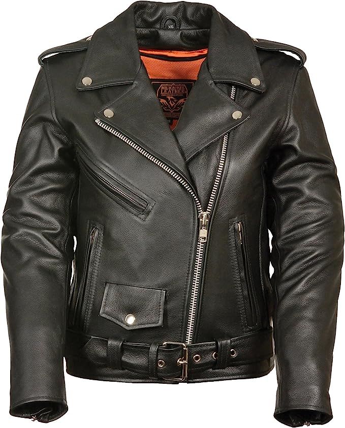 Ladies Leather Motorcycle Leather Jacket Plain Sides | Amazon (US)