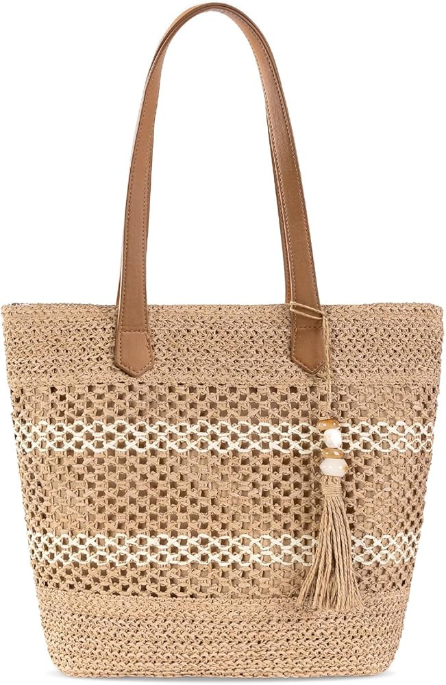 Straw Beach Tote Bag Women - 2026 Handwoven Summer Purse Handbag with Zipper Perfect for Vacation... | Amazon (US)
