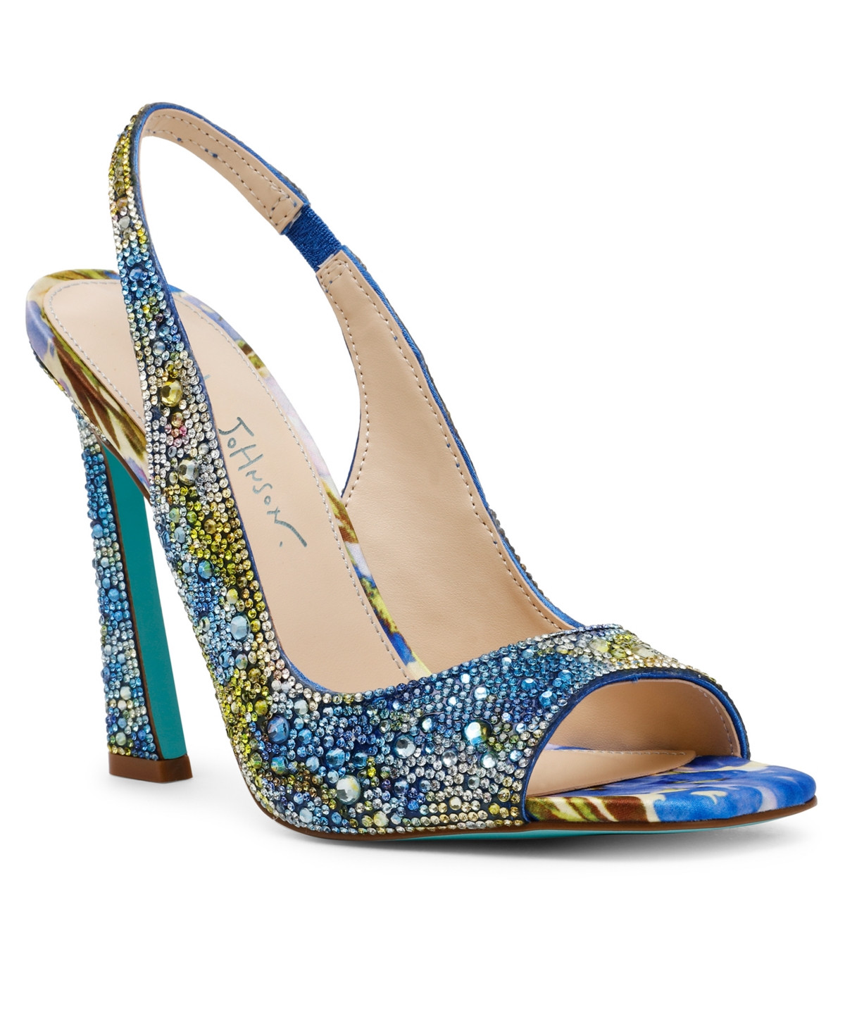 Betsey Johnson Women's Mina Rhinestone Peep Toe Evening Sandals - Blue Tulip | Macy's