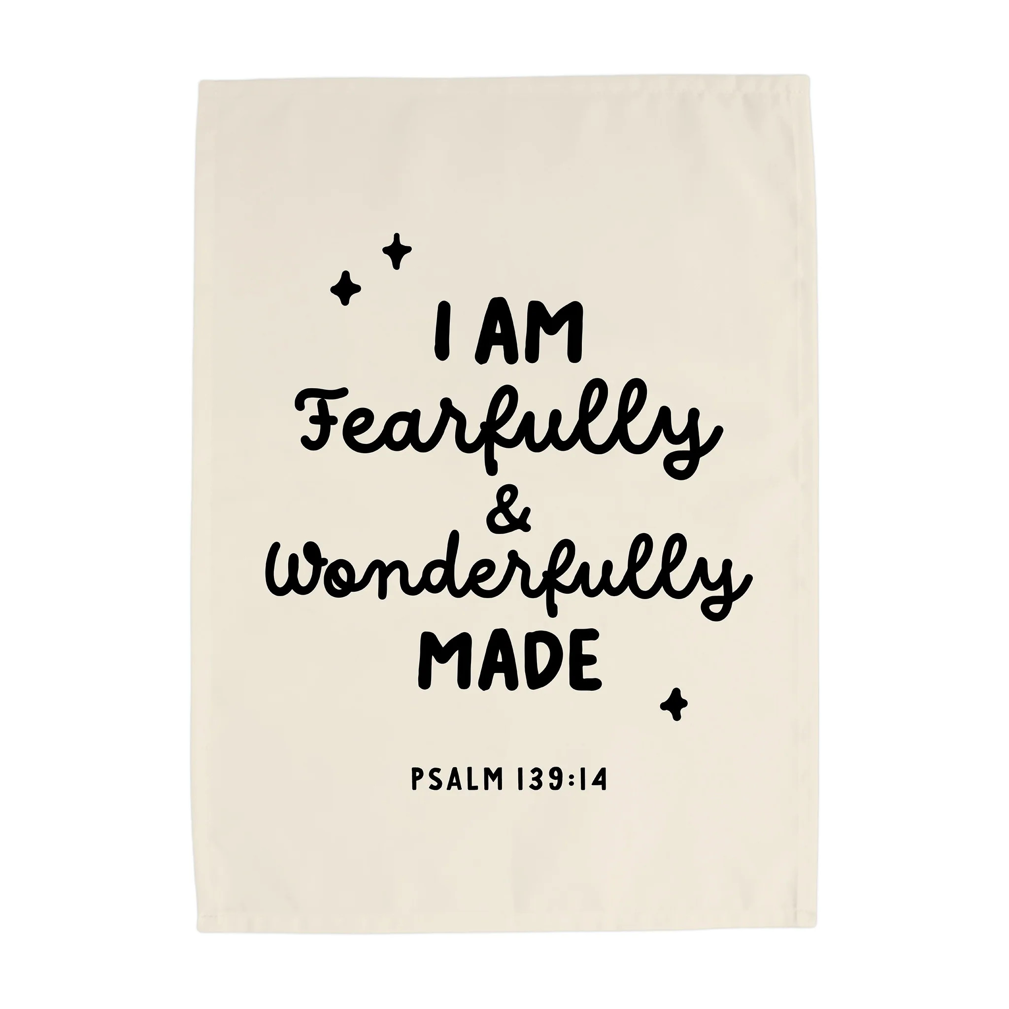 {Natural & Black, Vertical} Fearfully & Wonderfully Made Banner | Hunny Prints