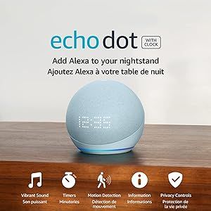 Echo Dot (5th Gen, 2022 release) with clock | Smart speaker with clock and Alexa | Cloud Blue | Amazon (CA)