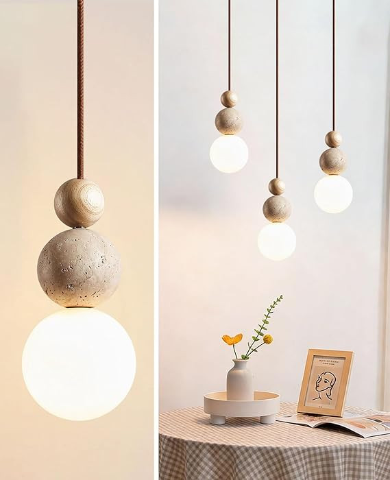 Wabi Sabi Pendant Light Fixture, 10.6 Inch Yellow Travertine Pendant Light with 3 Different Mater... | Amazon (US)