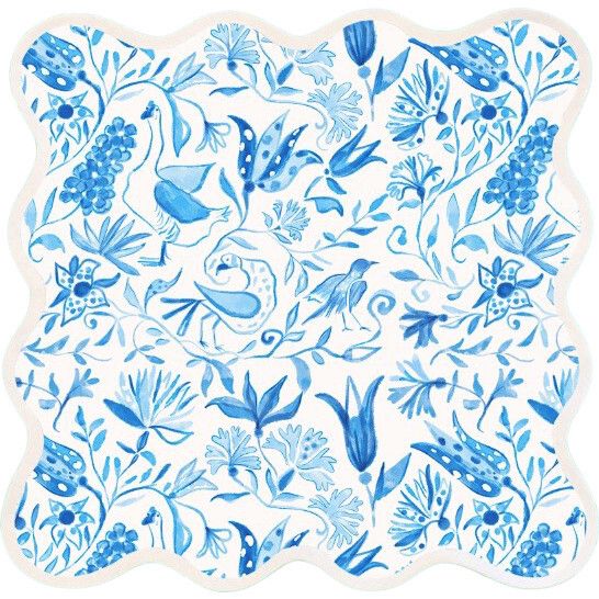 Square Scalloped Placemats - Birds of Paradise, Blue | Maisonette