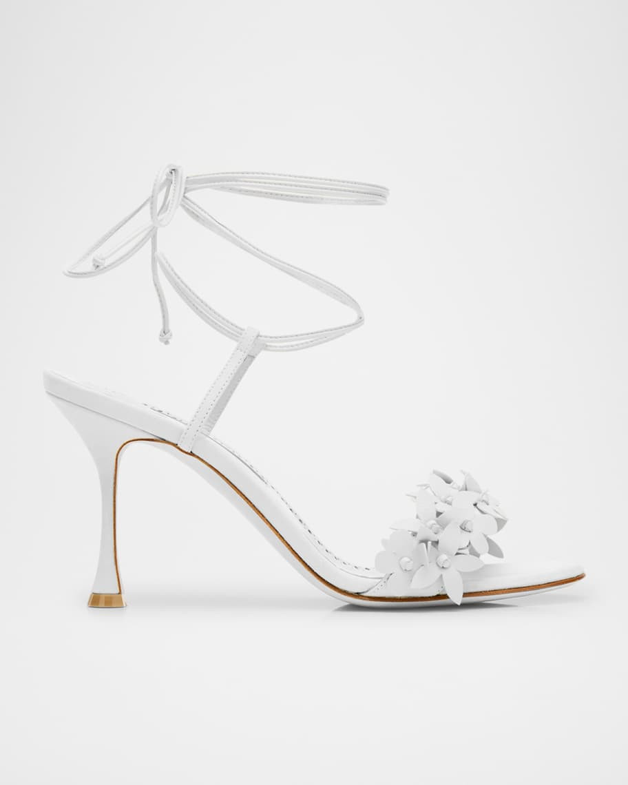 Manolo Blahnik Anista Nappa Leather Ankle-Wrap Sandals | Neiman Marcus