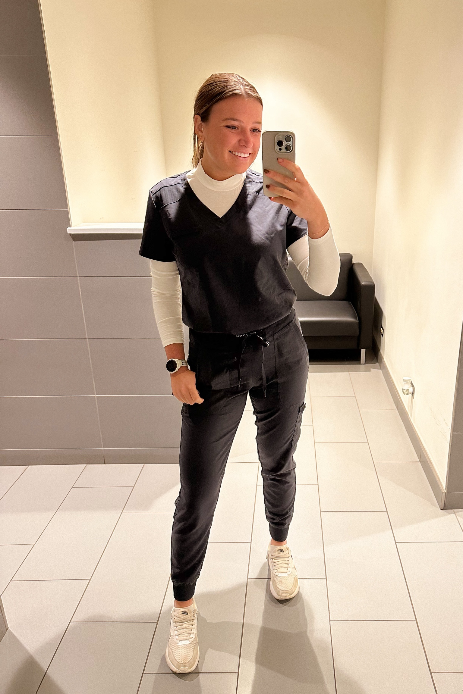 Scrubs in the color pewter 
Top: M
Bottoms : Small Tall 